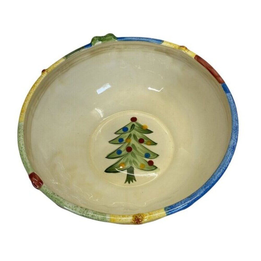 Corsica Hand-Painted Holiday Serving Bowl With Christmas Tree & Festive Design